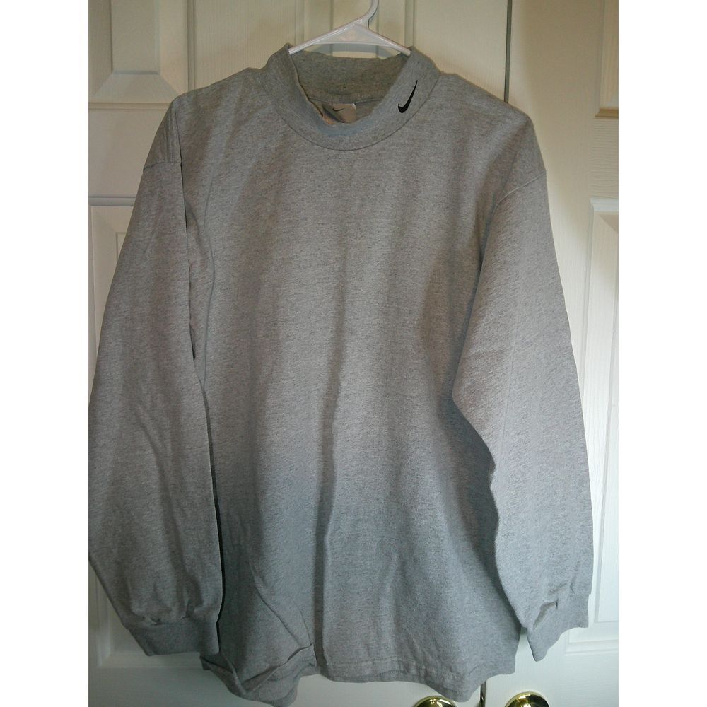 Vintage Nike Gray Mock Neck Sweatshirt Athletic Casual Long Sleeve Tshirt L